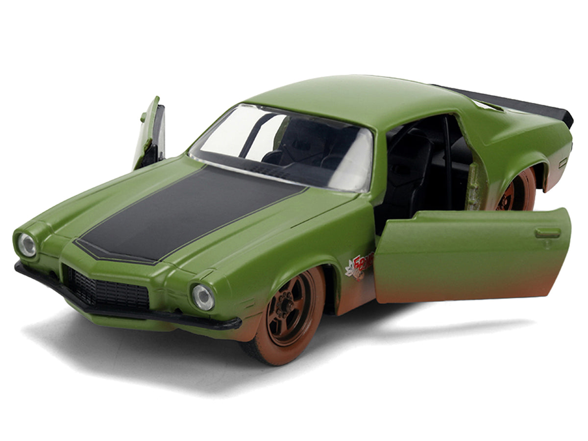 Dom's 1973 Chevrolet Camaro 'F-Bomb' Matt Green (Dirty Version) with Black Hood Stripe 'Fast & Furious' (2009) Movie 'Fast & Furious 25 Years' Series 1/32 Diecast Model Car by Jada