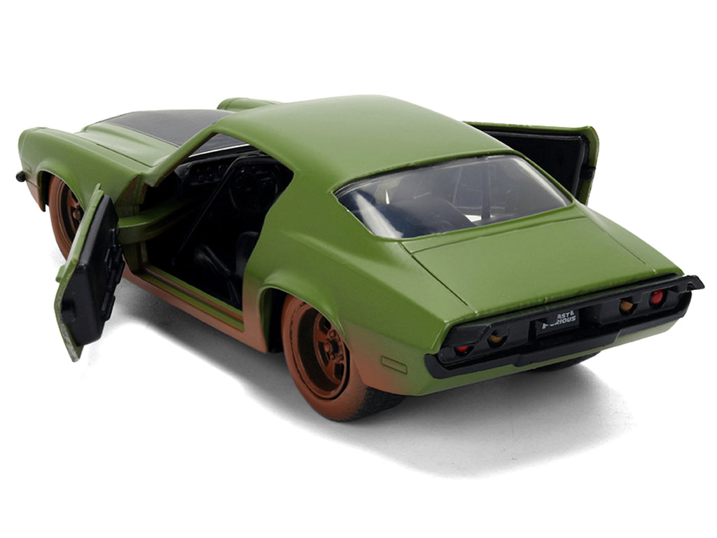 Dom's 1973 Chevrolet Camaro 'F-Bomb' Matt Green (Dirty Version) with Black Hood Stripe 'Fast & Furious' (2009) Movie 'Fast & Furious 25 Years' Series 1/32 Diecast Model Car by Jada