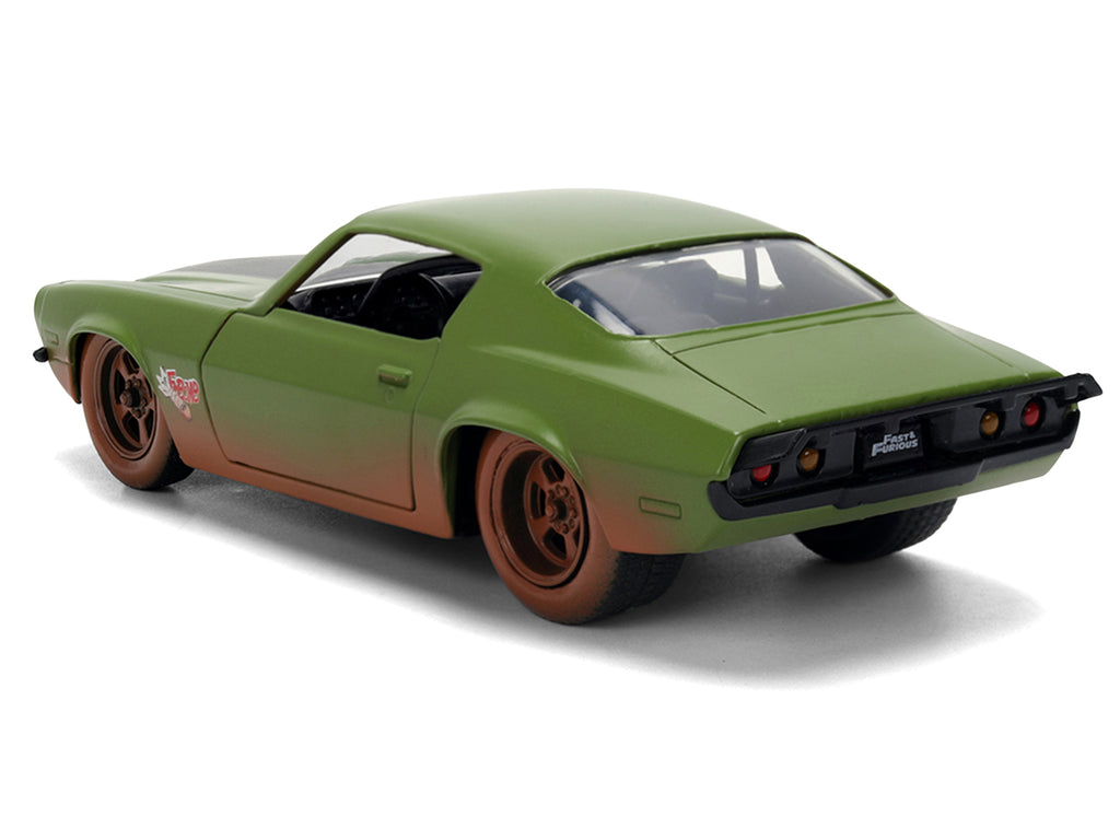 Dom's 1973 Chevrolet Camaro 'F-Bomb' Matt Green (Dirty Version) with Black Hood Stripe 'Fast & Furious' (2009) Movie 'Fast & Furious 25 Years' Series 1/32 Diecast Model Car by Jada