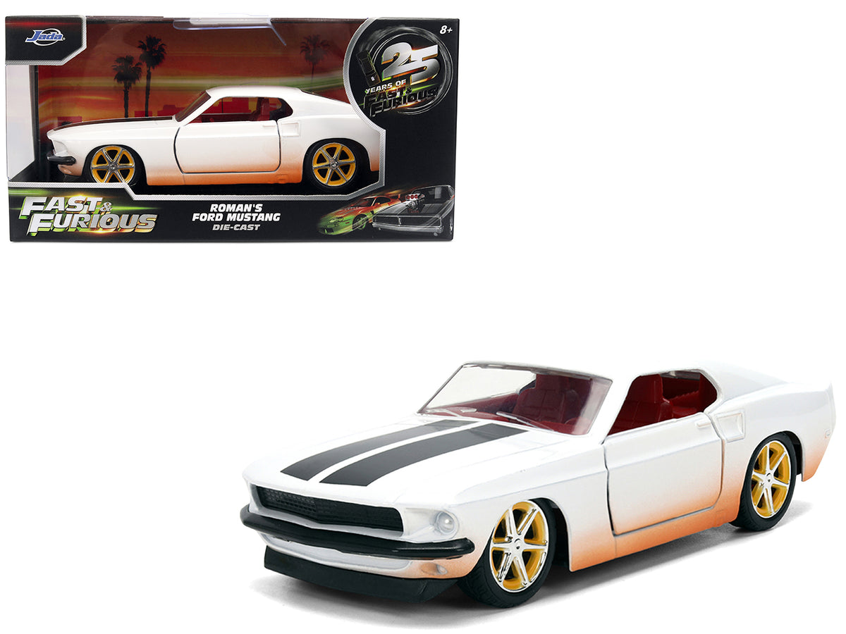 Roman's Ford Mustang White with Black Stripes and Red Interior (Dirty Version) 'Fast & Furious' Movie 'Fast & Furious 25th Anniversary' Series 1/32 Diecast Model Car by Jada