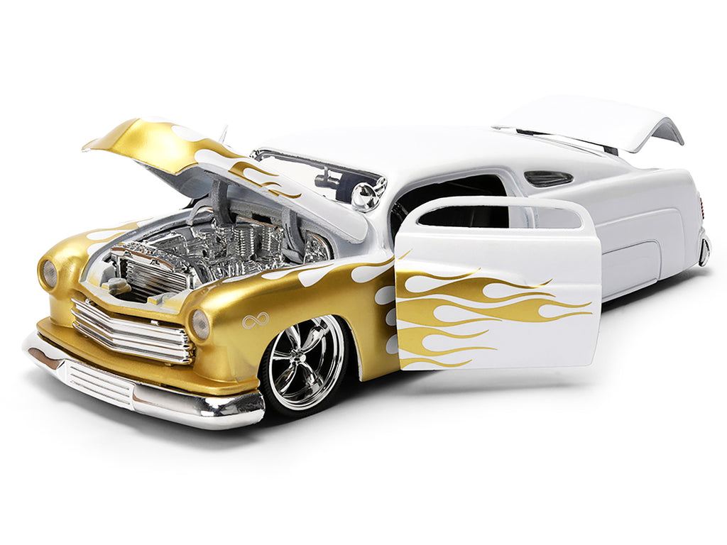 1951 Mercury Coupe White with Gold Flames 'Bigtime Muscle' Series 1/24 Diecast Model Car by Jada