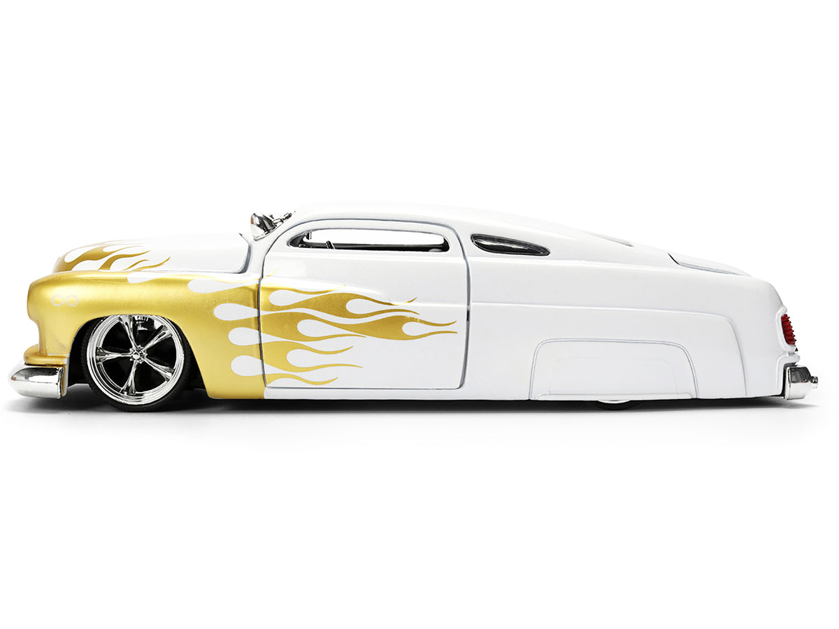 1951 Mercury Coupe White with Gold Flames 'Bigtime Muscle' Series 1/24 Diecast Model Car by Jada