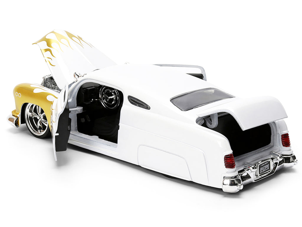 1951 Mercury Coupe White with Gold Flames 'Bigtime Muscle' Series 1/24 Diecast Model Car by Jada