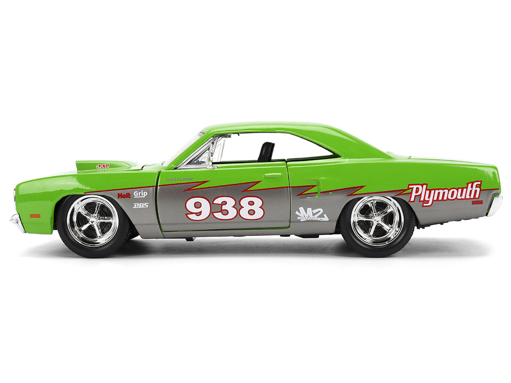 1970 Plymouth Road Runner #938 Green and Gray Metallic 'Bigtime Muscle' Series 1/24 Diecast Model Car by Jada