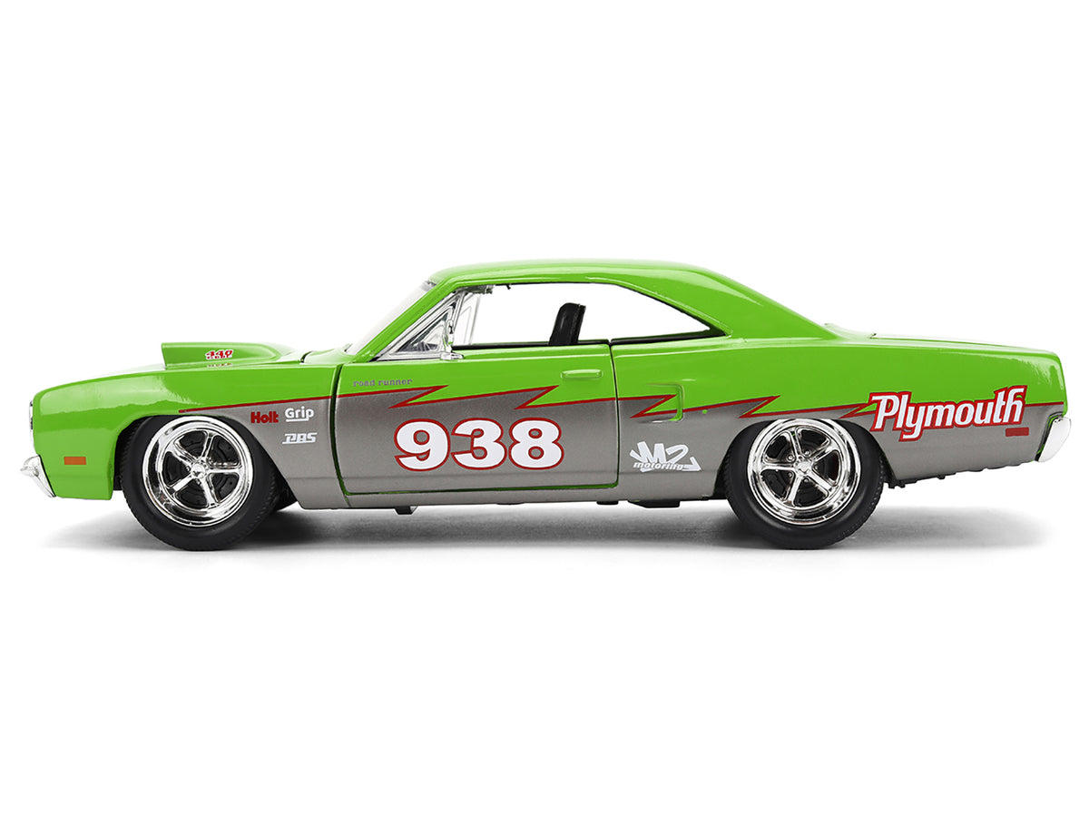 1970 Plymouth Road Runner #938 Green and Gray Metallic 'Bigtime Muscle' Series 1/24 Diecast Model Car by Jada