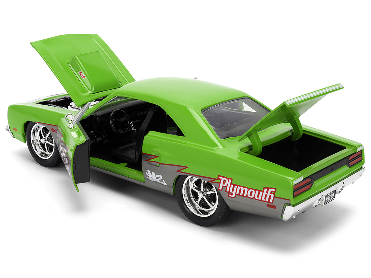 1970 Plymouth Road Runner #938 Green and Gray Metallic 'Bigtime Muscle' Series 1/24 Diecast Model Car by Jada