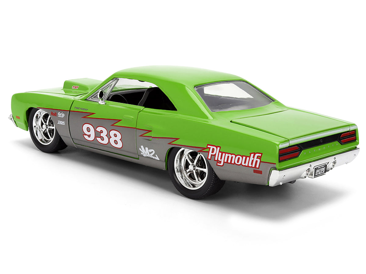 1970 Plymouth Road Runner #938 Green and Gray Metallic 'Bigtime Muscle' Series 1/24 Diecast Model Car by Jada