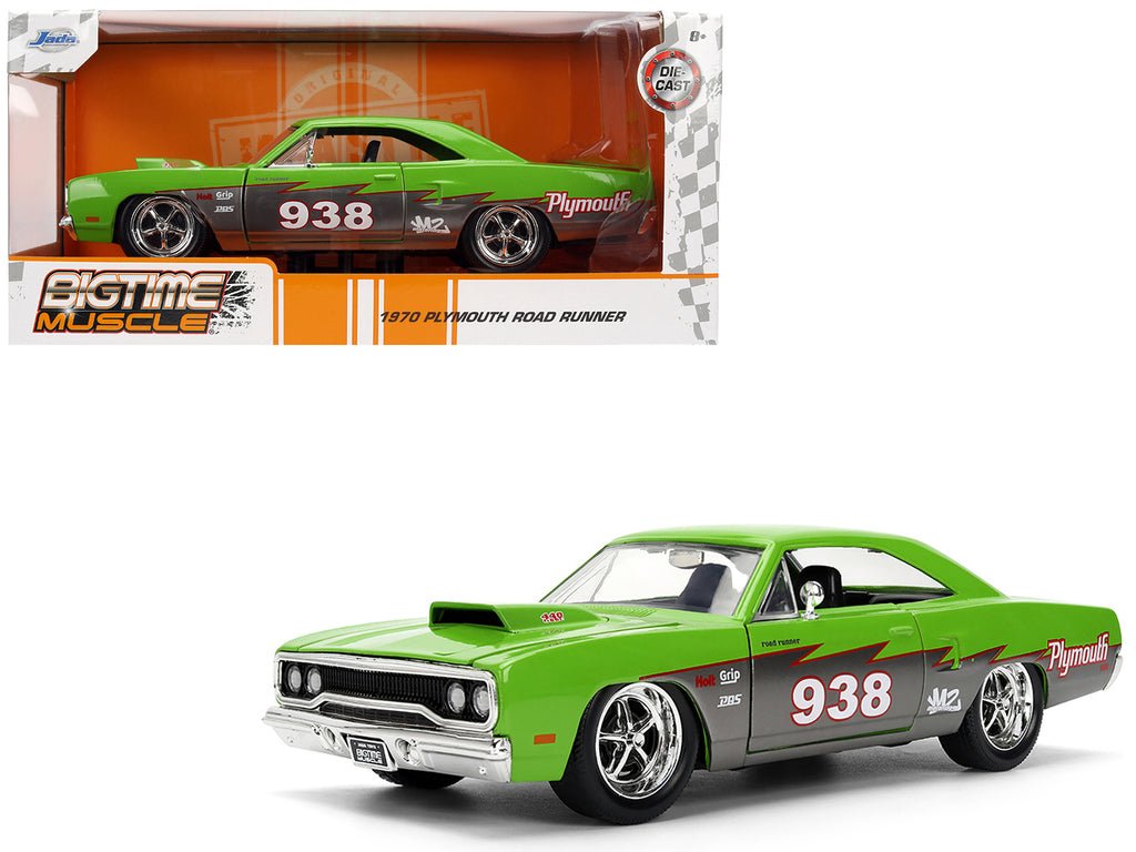 1970 Plymouth Road Runner #938 Green and Gray Metallic 'Bigtime Muscle' Series 1/24 Diecast Model Car by Jada