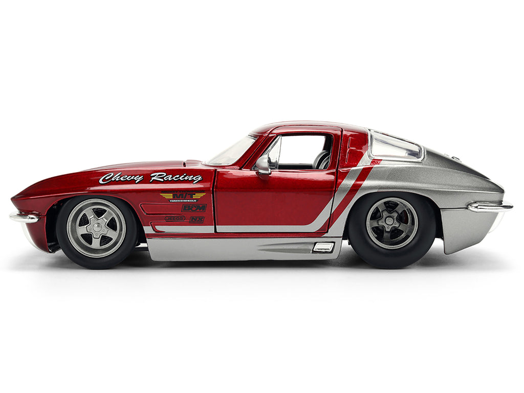 1963 Chevrolet Corvette Stingray 'Chevy Racing' Red Metallic and Gray 'Bigtime Muscle' Series 1/24 Diecast Model Car by Jada