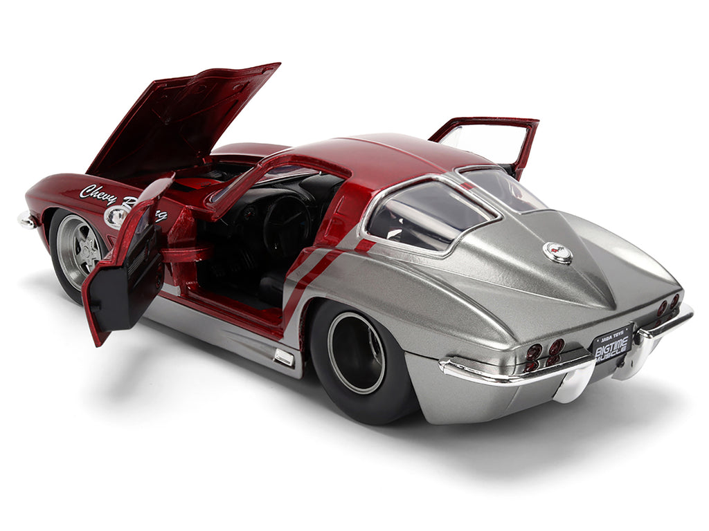 1963 Chevrolet Corvette Stingray 'Chevy Racing' Red Metallic and Gray 'Bigtime Muscle' Series 1/24 Diecast Model Car by Jada