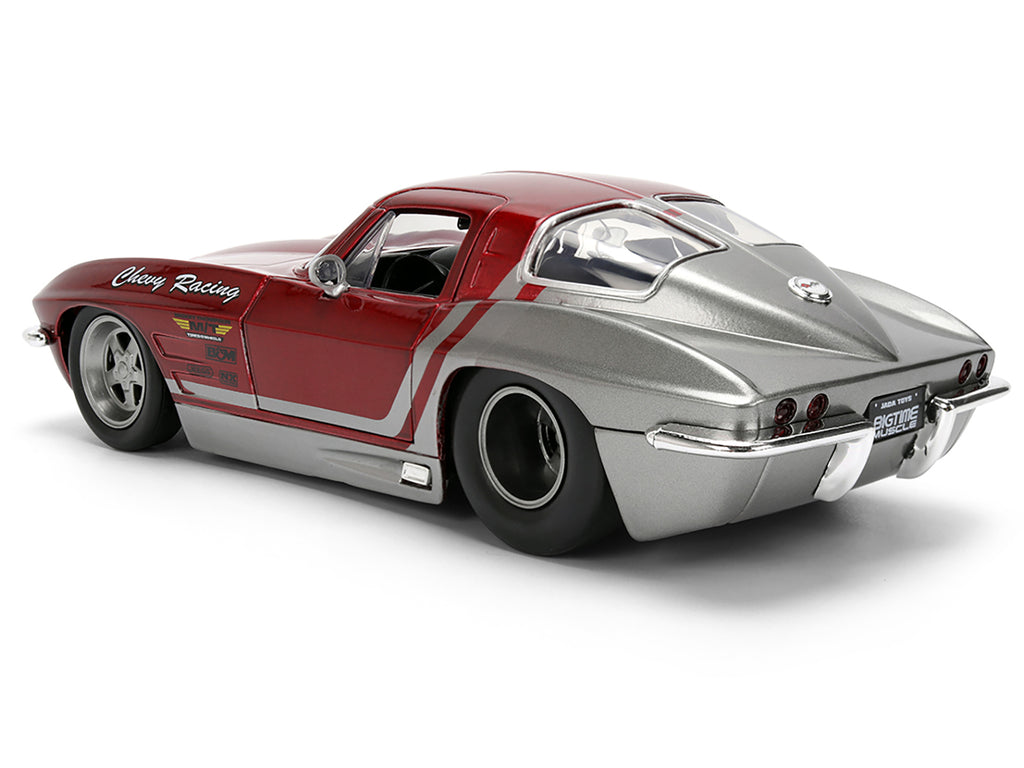 1963 Chevrolet Corvette Stingray 'Chevy Racing' Red Metallic and Gray 'Bigtime Muscle' Series 1/24 Diecast Model Car by Jada