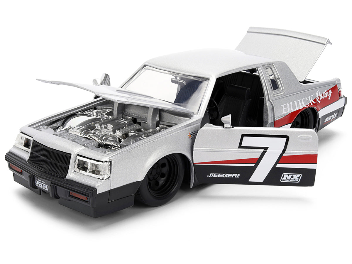 1987 Buick Grand National #7 'Buick Racing' Matt Silver Metallic with Red and Black Stripes 'Bigtime Muscle' Series 1/24 Diecast Model by Jada