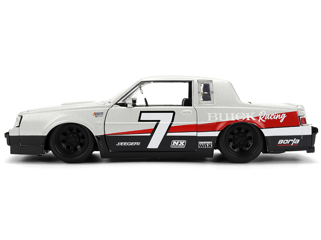 1987 Buick Grand National #7 'Buick Racing' Matt Silver Metallic with Red and Black Stripes 'Bigtime Muscle' Series 1/24 Diecast Model by Jada