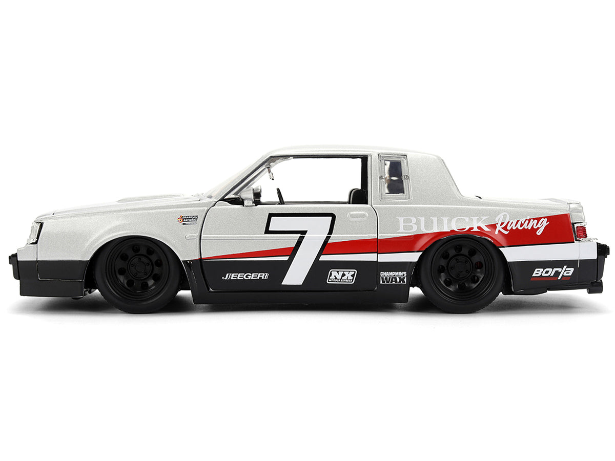1987 Buick Grand National #7 'Buick Racing' Matt Silver Metallic with Red and Black Stripes 'Bigtime Muscle' Series 1/24 Diecast Model by Jada