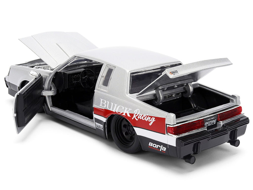 1987 Buick Grand National #7 'Buick Racing' Matt Silver Metallic with Red and Black Stripes 'Bigtime Muscle' Series 1/24 Diecast Model by Jada