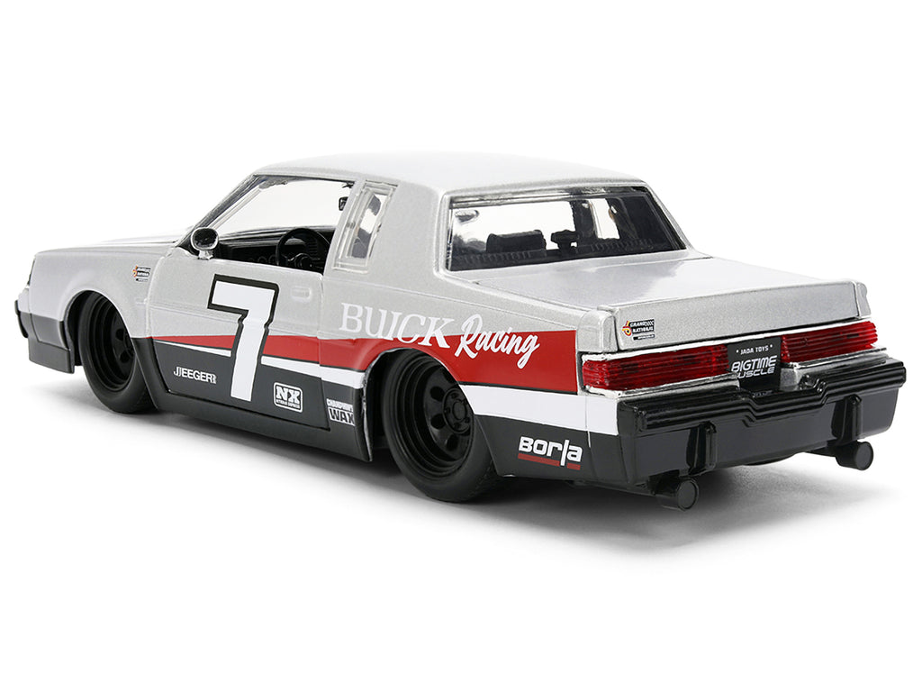 1987 Buick Grand National #7 'Buick Racing' Matt Silver Metallic with Red and Black Stripes 'Bigtime Muscle' Series 1/24 Diecast Model by Jada