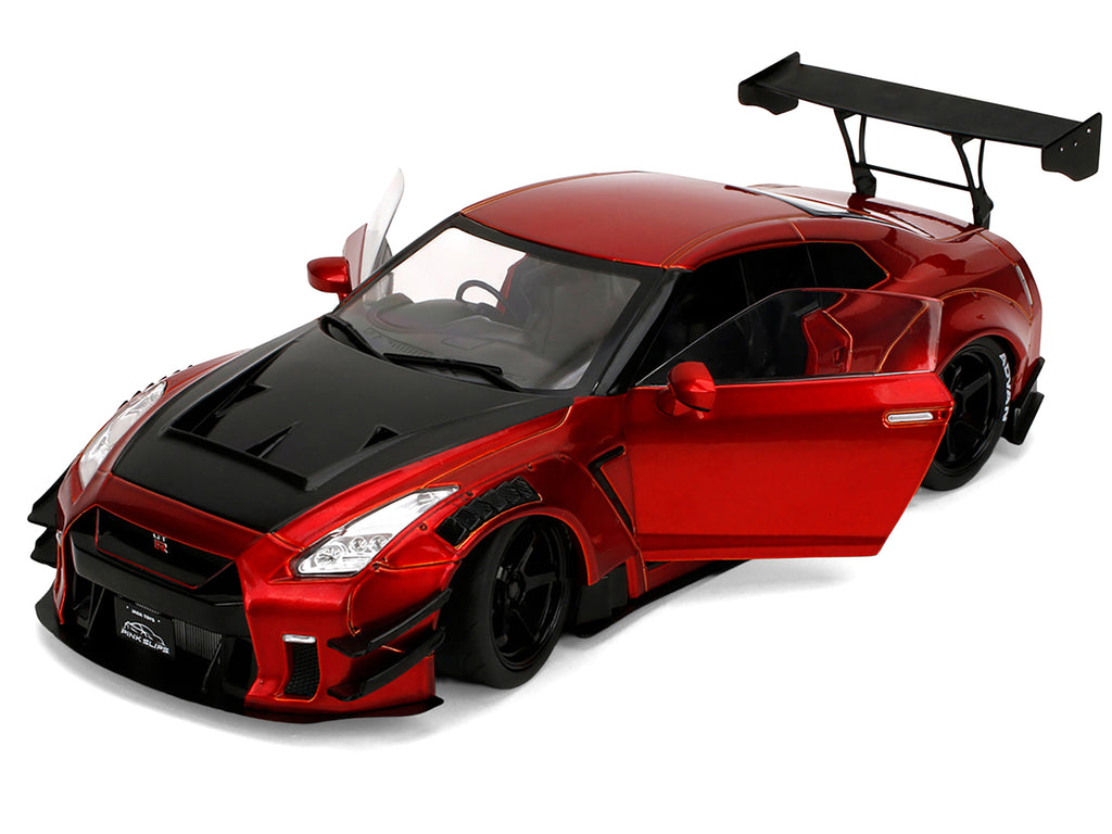 Nissan GT-R (R35) Liberty Walk Body Kit 2.0 RHD (Right Hand Drive) Red Metallic with Carbon Hood 'Pink Slips' Series 1/18 Diecast Model Car by Jada