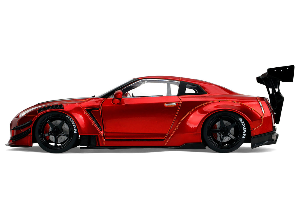 Nissan GT-R (R35) Liberty Walk Body Kit 2.0 RHD (Right Hand Drive) Red Metallic with Carbon Hood 'Pink Slips' Series 1/18 Diecast Model Car by Jada