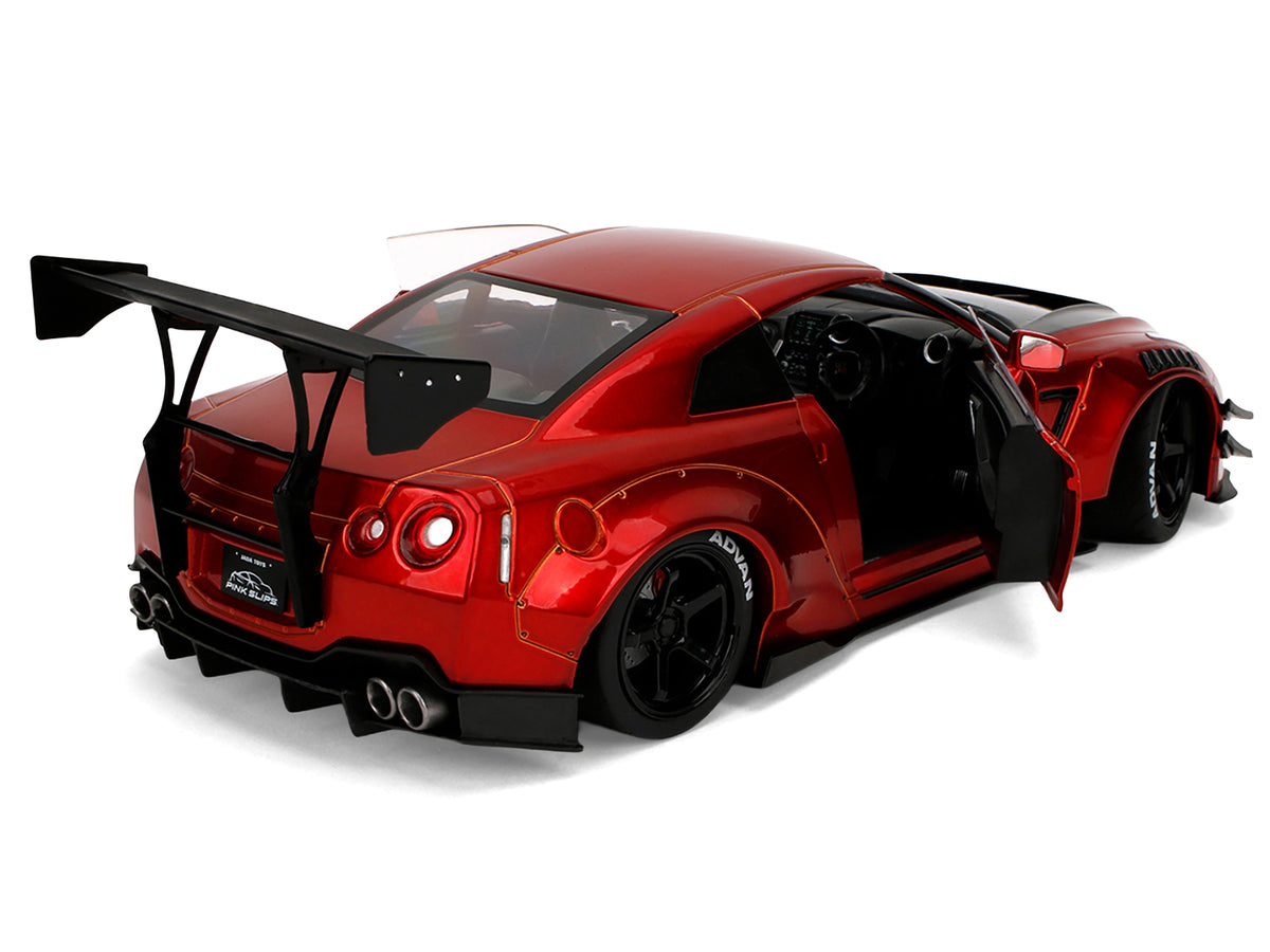 Nissan GT-R (R35) Liberty Walk Body Kit 2.0 RHD (Right Hand Drive) Red Metallic with Carbon Hood 'Pink Slips' Series 1/18 Diecast Model Car by Jada