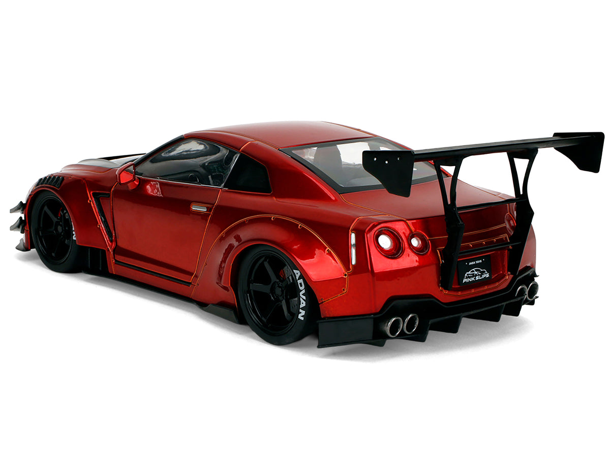 Nissan GT-R (R35) Liberty Walk Body Kit 2.0 RHD (Right Hand Drive) Red Metallic with Carbon Hood 'Pink Slips' Series 1/18 Diecast Model Car by Jada