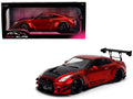 Nissan GT-R (R35) Liberty Walk Body Kit 2.0 RHD (Right Hand Drive) Red Metallic with Carbon Hood 'Pink Slips' Series 1/18 Diecast Model Car by Jada