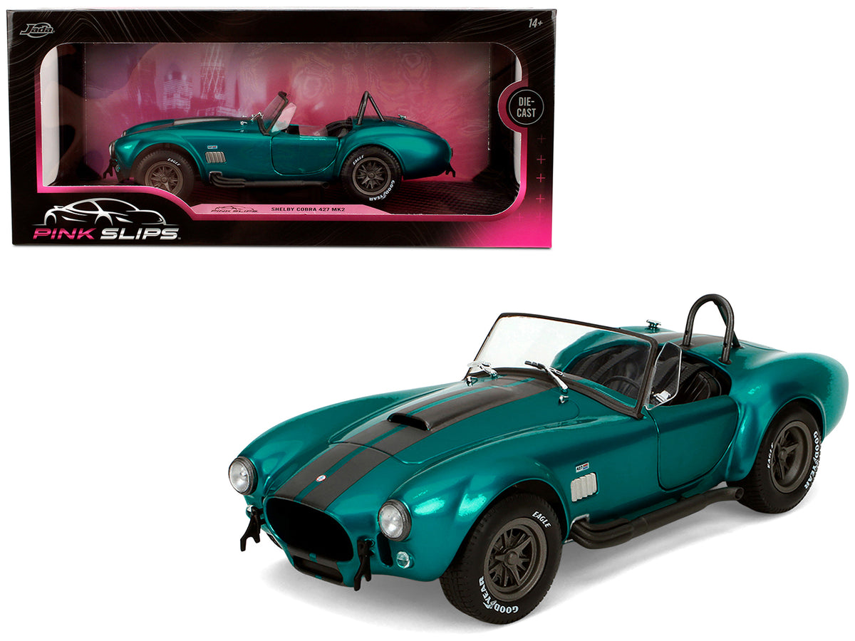 Shelby Cobra 427 MKII Teal Metallic with Gray Stripes 'Pink Slips' Series 1/18 Diecast Model Car by Jada