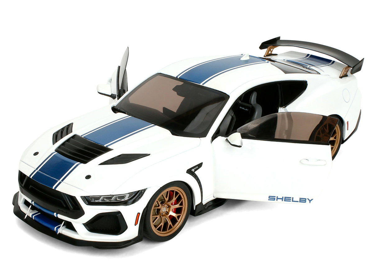 Ford Mustang Shelby Super Snake White Metallic with Blue Stripes and Gold Wheels 'Pink Slips' Series 1/18 Diecast Model Car by Jada