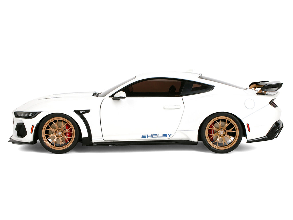 Ford Mustang Shelby Super Snake White Metallic with Blue Stripes and Gold Wheels 'Pink Slips' Series 1/18 Diecast Model Car by Jada