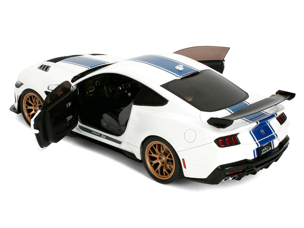 Ford Mustang Shelby Super Snake White Metallic with Blue Stripes and Gold Wheels 'Pink Slips' Series 1/18 Diecast Model Car by Jada