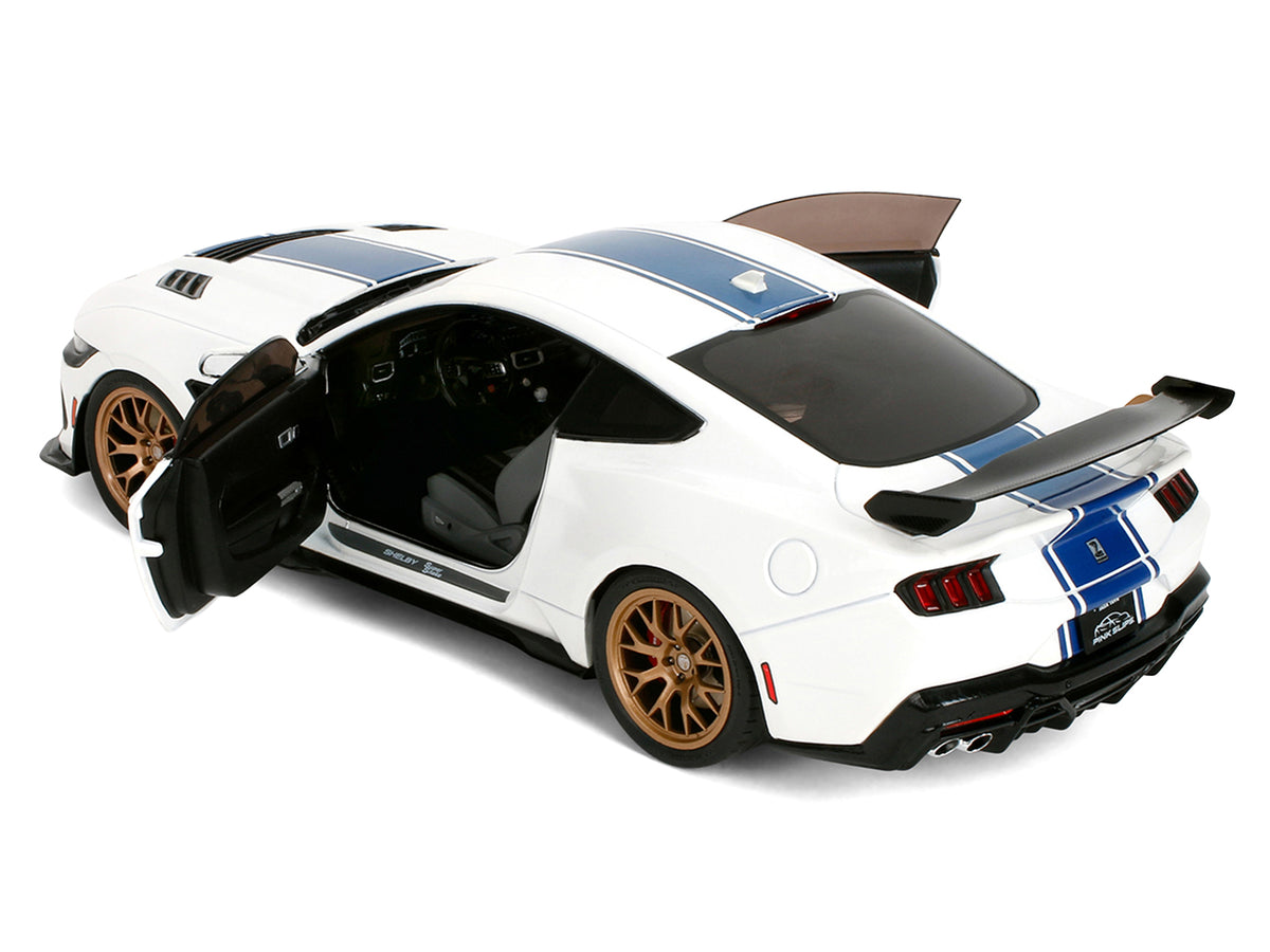 Ford Mustang Shelby Super Snake White Metallic with Blue Stripes and Gold Wheels 'Pink Slips' Series 1/18 Diecast Model Car by Jada