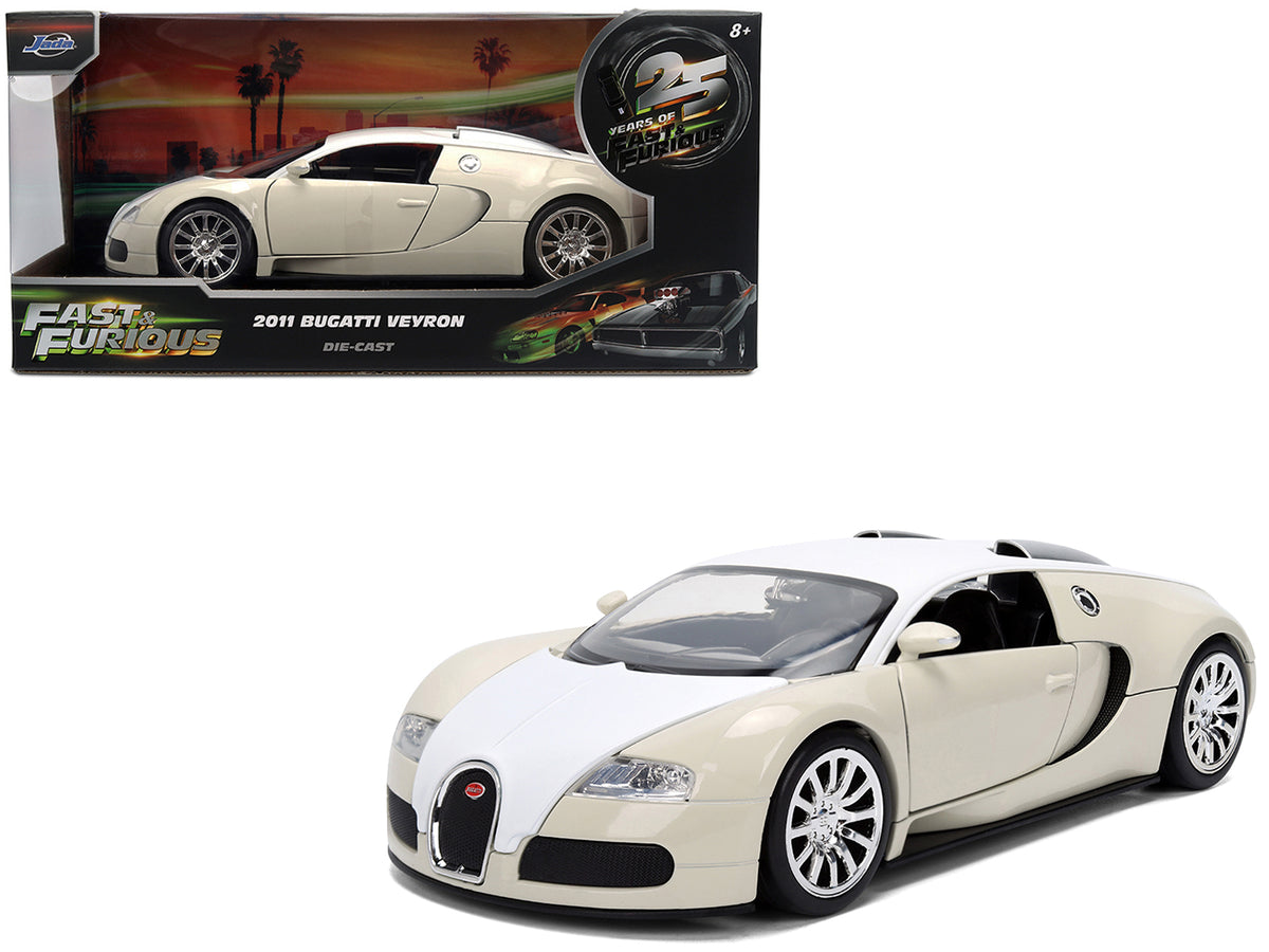 2011 Bugatti Veyron White and Tan 'Furious 7' (2015) Movie '25 Years of Fast & Furious' Series 1/24 Diecast Model Car by Jada