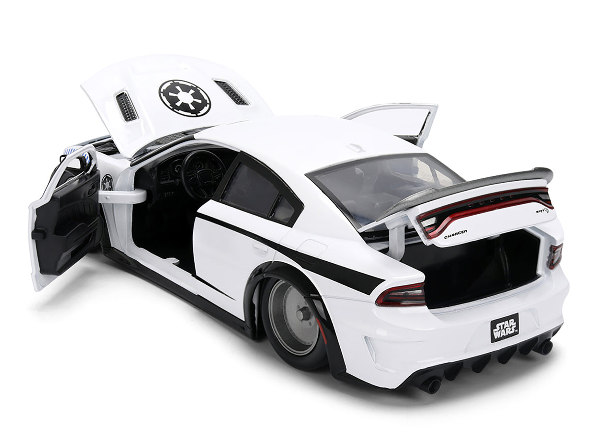 2021 Dodge Charger SRT Hellcat White with Graphics and Stormtrooper Figure 'Star Wars' Franchise 'Hollywood Rides' Series 1/24 Diecast Model Car by Jada