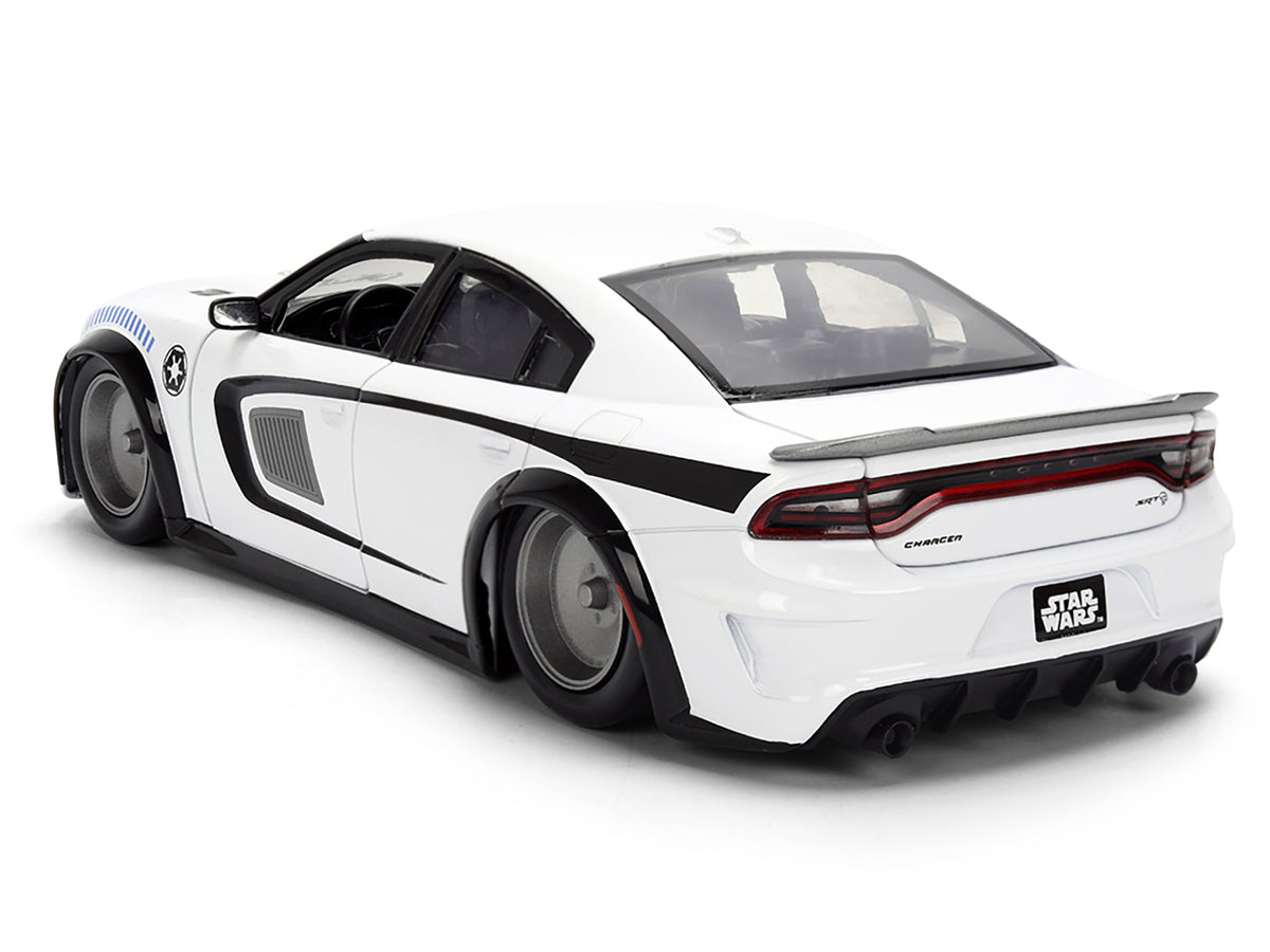 2021 Dodge Charger SRT Hellcat White with Graphics and Stormtrooper Figure 'Star Wars' Franchise 'Hollywood Rides' Series 1/24 Diecast Model Car by Jada