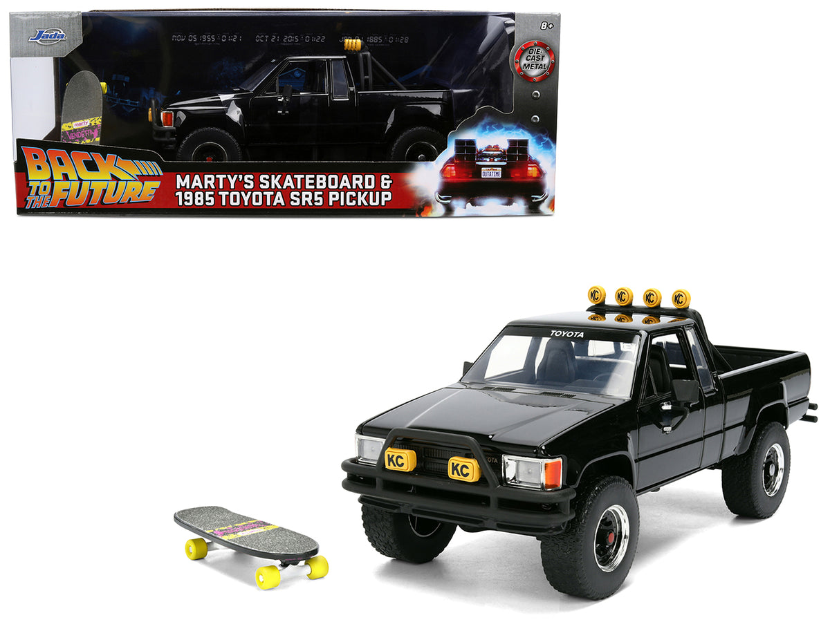 1985 Toyota SR5 Pickup Truck Black with Marty's Skateboard 'Back to the Future' (1985) Movie 'Hollywood Rides' Series 1/24 Diecast Model Car by Jada