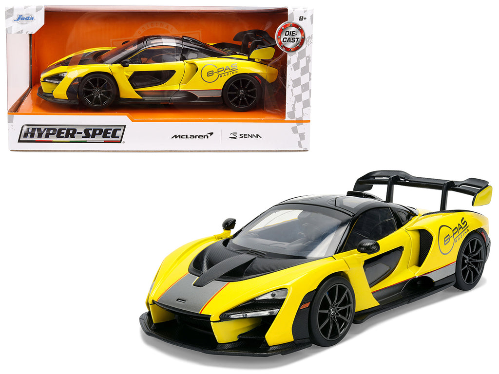 McLaren Senna '8-PAS Racing' Yellow Metallic with Black Top 'Hyper-Spec' Series 1/24 Diecast Model Car by Jada