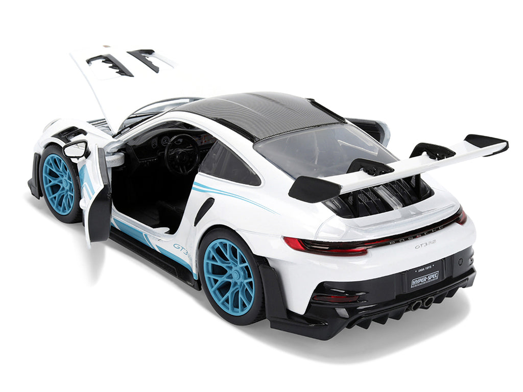 Porsche 911 GT3 RS (992) #12 White with Blue Stripes and Carbon Top 'Hyper-Spec' Series 1/24 Diecast Model Car by Jada