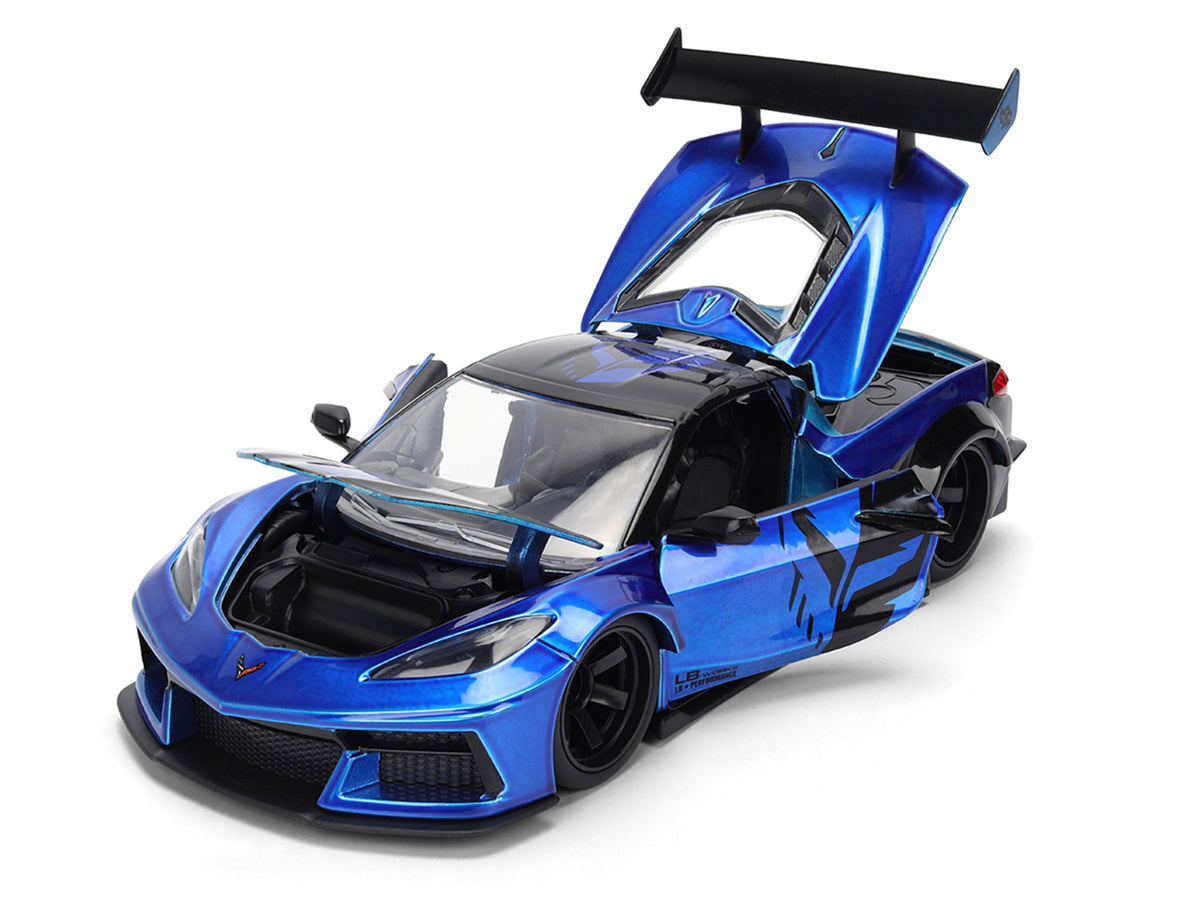 Chevrolet Corvette C8 'Liberty Walk' Candy Blue and Black 'Hyper-Spec' Series 1/24 Diecast Model Car by Jada