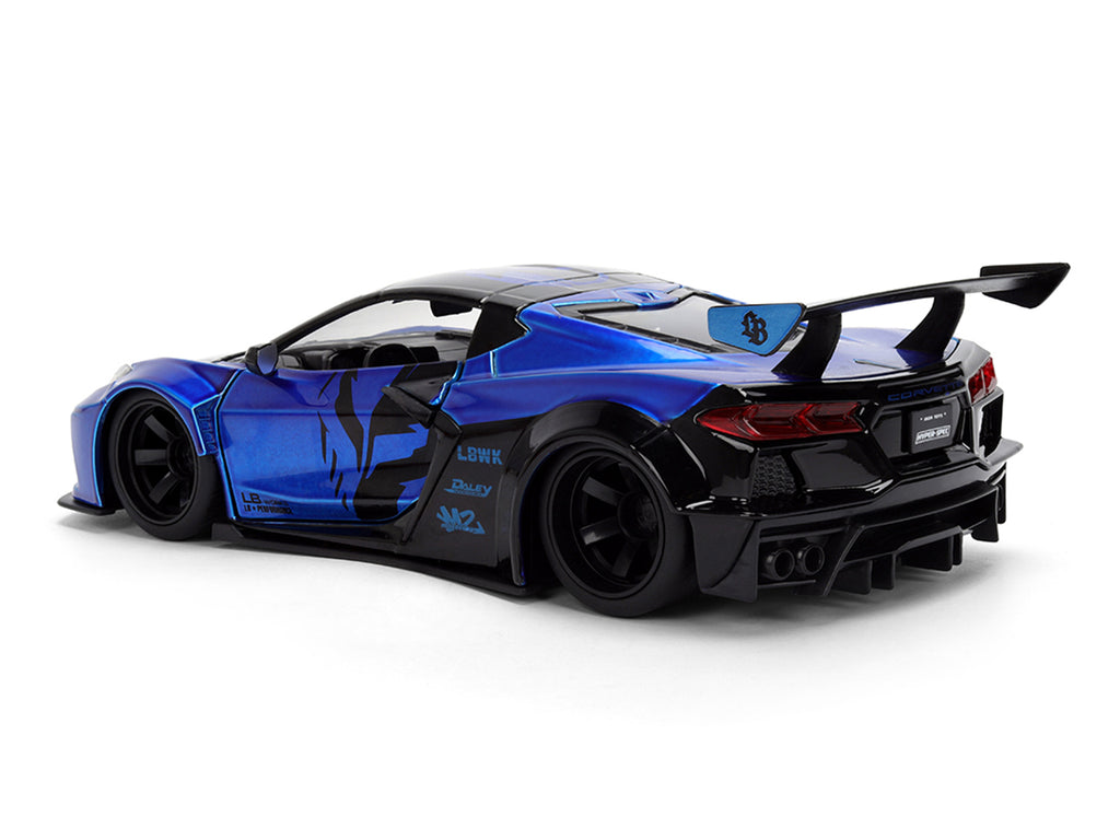 Chevrolet Corvette C8 'Liberty Walk' Candy Blue and Black 'Hyper-Spec' Series 1/24 Diecast Model Car by Jada