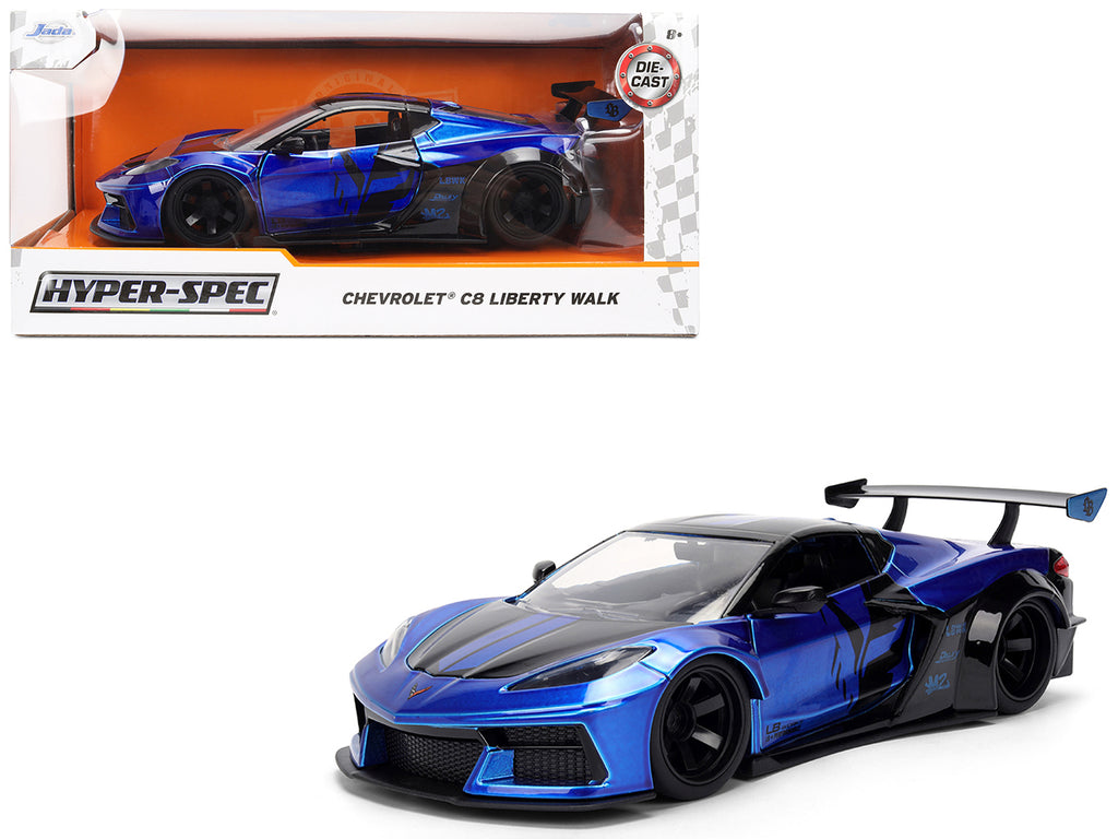 Chevrolet Corvette C8 'Liberty Walk' Candy Blue and Black 'Hyper-Spec' Series 1/24 Diecast Model Car by Jada