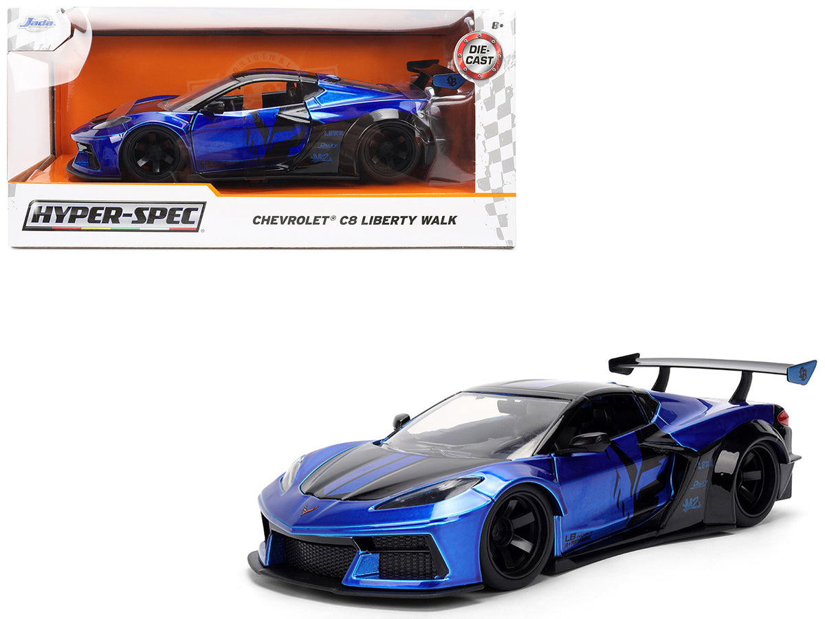 Chevrolet Corvette C8 'Liberty Walk' Candy Blue and Black 'Hyper-Spec' Series 1/24 Diecast Model Car by Jada