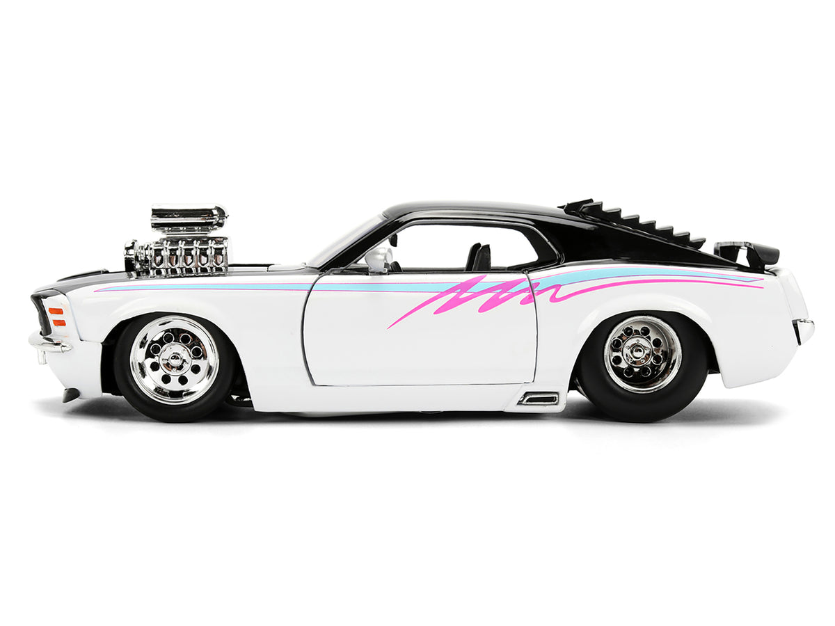 1970 Ford Mustang Boss 429 Black and White with Graphics 'Bigtime Muscle' Series 1/24 Diecast Model Car by Jada