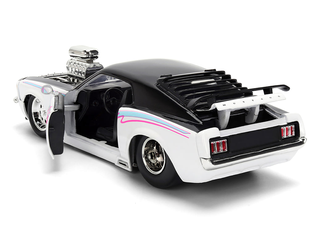1970 Ford Mustang Boss 429 Black and White with Graphics 'Bigtime Muscle' Series 1/24 Diecast Model Car by Jada