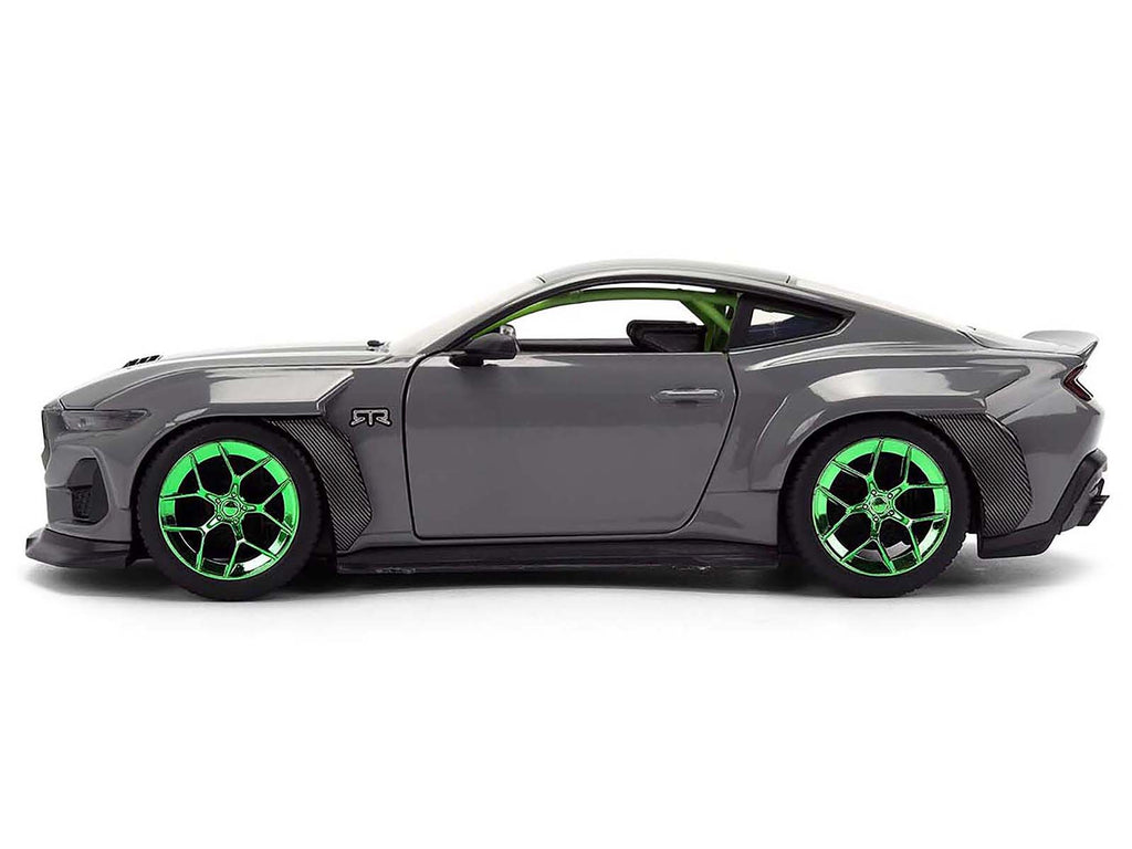 2024 Ford Mustang RTR Gray with Green Wheels 'Bigtime Muscle' Series 1/24 Diecast Model Car by Jada