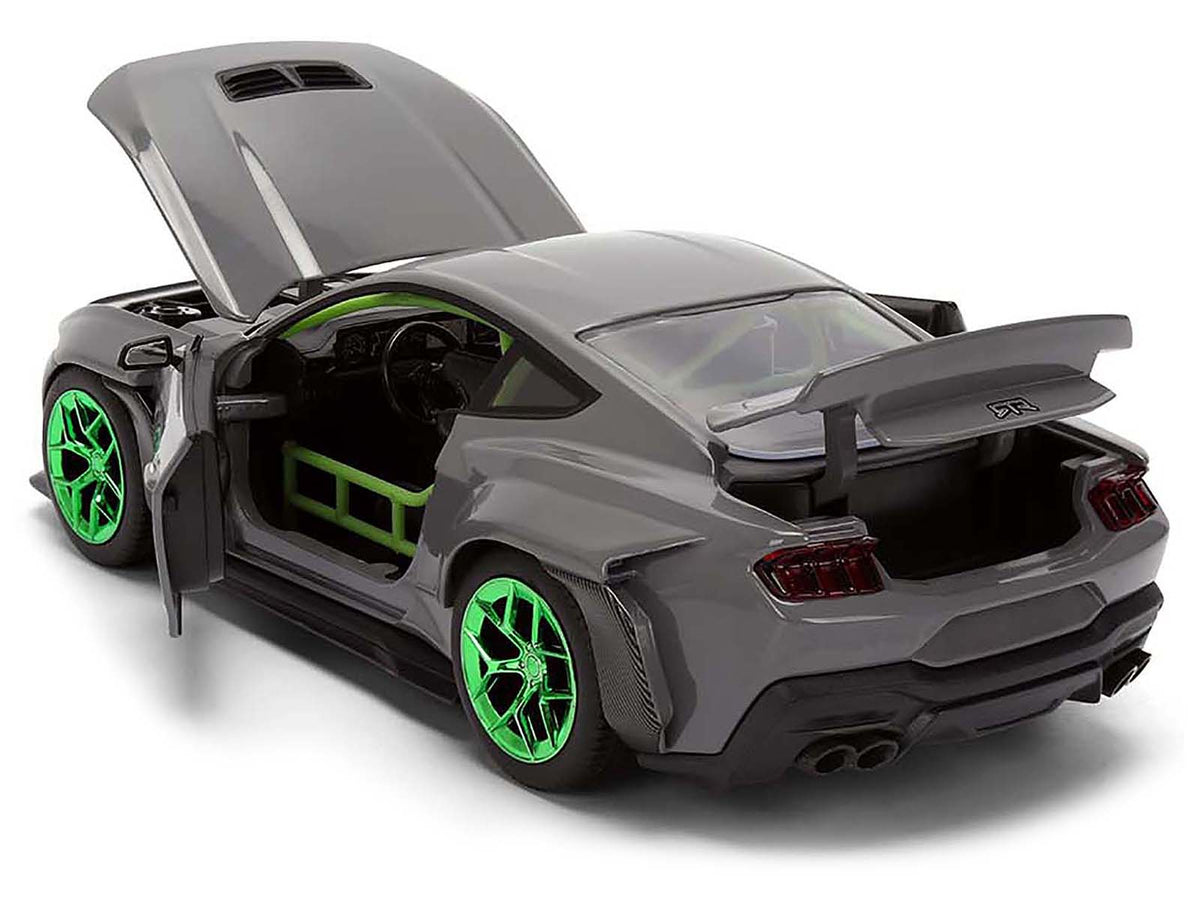 2024 Ford Mustang RTR Gray with Green Wheels 'Bigtime Muscle' Series 1/24 Diecast Model Car by Jada
