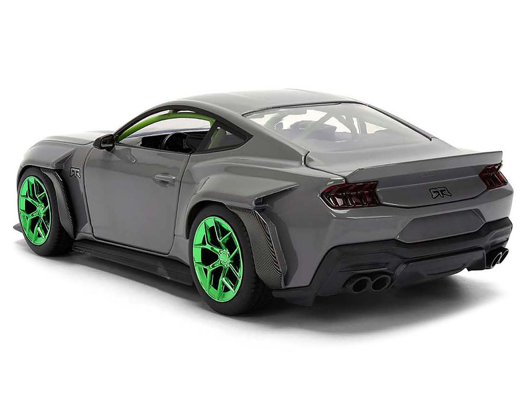 2024 Ford Mustang RTR Gray with Green Wheels 'Bigtime Muscle' Series 1/24 Diecast Model Car by Jada