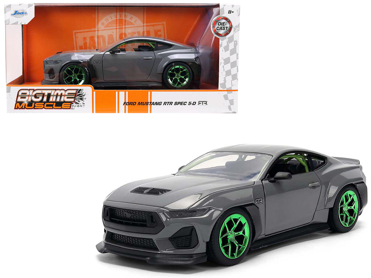 2024 Ford Mustang RTR Gray with Green Wheels 'Bigtime Muscle' Series 1/24 Diecast Model Car by Jada