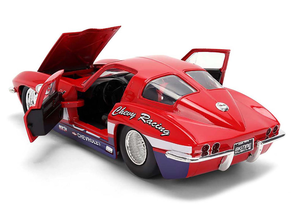 1963 Chevrolet Corvette Stingray #63 'Chevy Racing' Red with White and Blue Stripes 'Bigtime Muscle' Series 1/24 Diecast Model Car by Jada