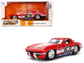 1963 Chevrolet Corvette Stingray #63 'Chevy Racing' Red with White and Blue Stripes 'Bigtime Muscle' Series 1/24 Diecast Model Car by Jada