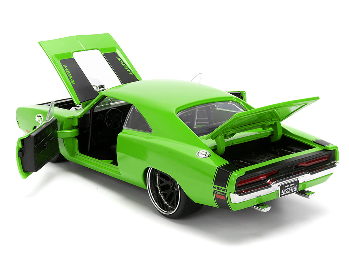 1970 Dodge Charger R/T Bright Green with Black Tail Stripe 'Bigtime Muscle' Series 1/24 Diecast Model Car by Jada