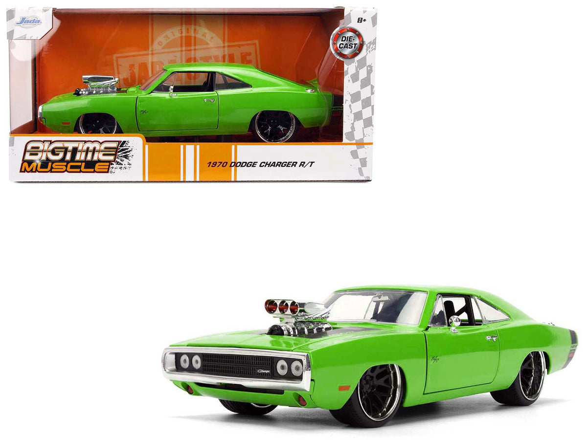 1970 Dodge Charger R/T Bright Green with Black Tail Stripe 'Bigtime Muscle' Series 1/24 Diecast Model Car by Jada